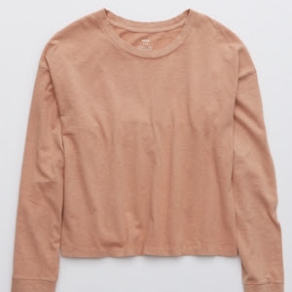 AERIE BOYFRIEND LONG SLEEVE CROPPED T-SHIRT, raw sienna, size M